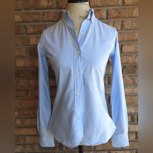 Ann Mashburn The Boyfriend Blue Polplin Button Down Shirt Size S.
